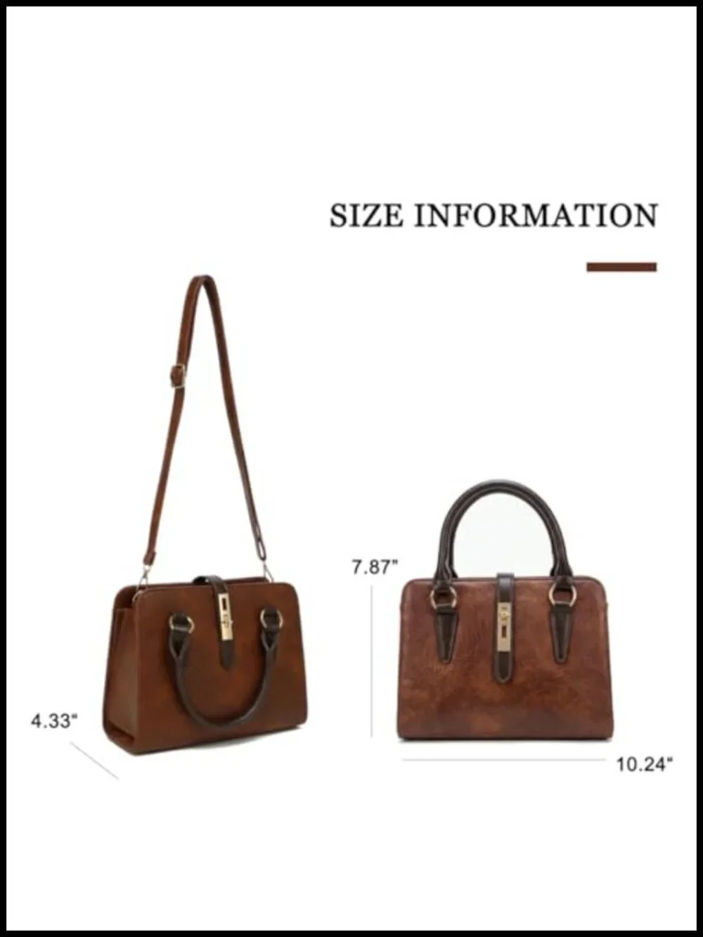 Vintage PU Leather Satchel Handbag Crossbody Shoulder Bag Work Tote